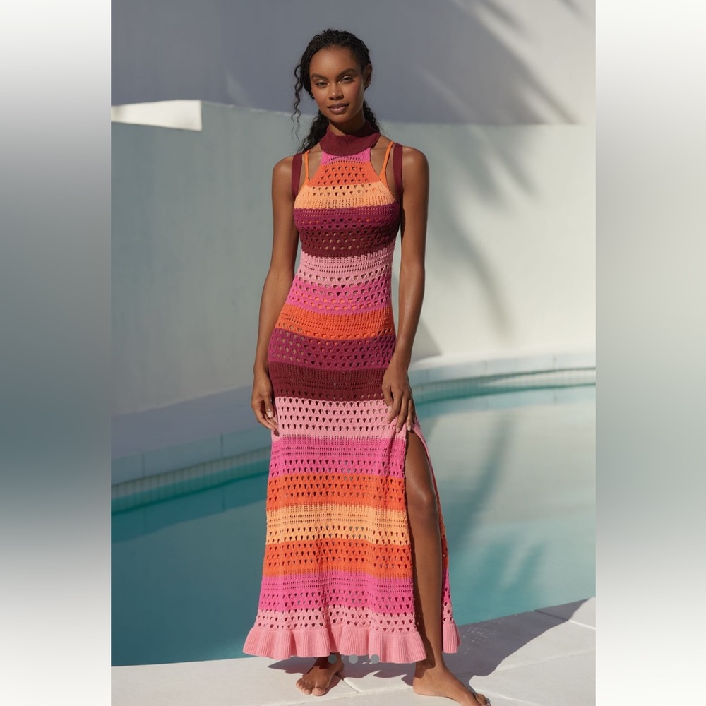 Anthropologie daily practice crochet halter cover-up dress.